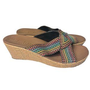 Skechers Womens Sz 11 Cali Beverlee Delighted Boho Multicolor Woven Wedge